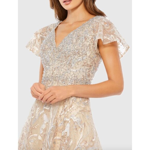 Mac Duggal 20310 Beige Embellished Butterfly Sleeve A-Line Gown Size 18 - Picture 2 of 9